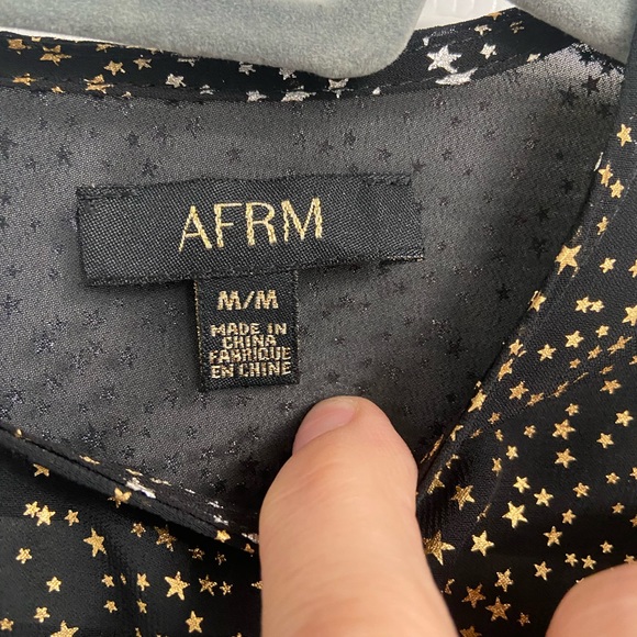 AFRM Mini Ruffle Party Dress Size Medium Black Gold Stars Short Sleeve - Picture 3 of 8